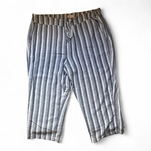 Per Se Blue Striped Cropped Linen Blend Tie Waist Beachy Boho Pants XL - Picture 2 of 12